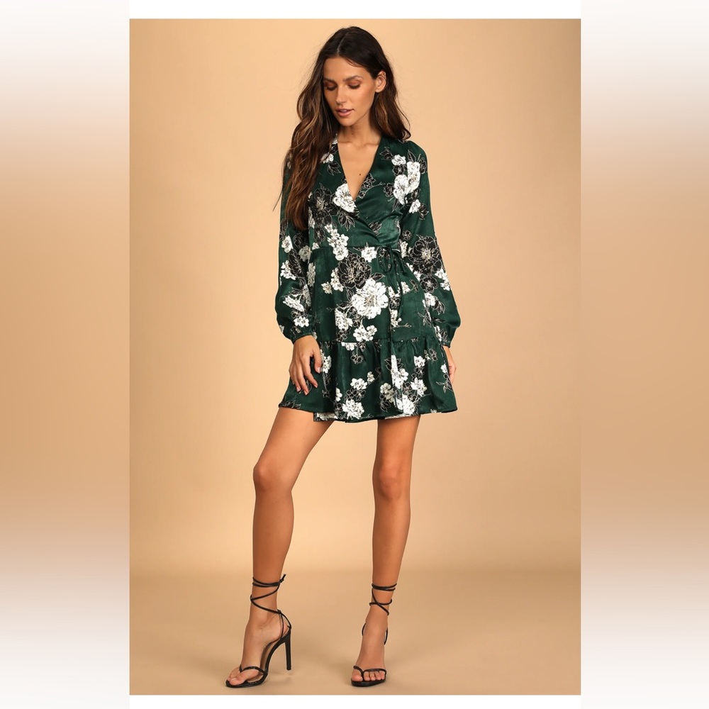 Lulus Green Satin Wrap Dress NWT